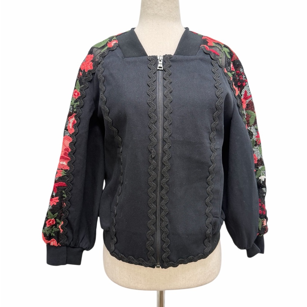 BCBGMaxAzria Floral Mesh 3/4 Sleeve Zip Up Jacket Size Medium